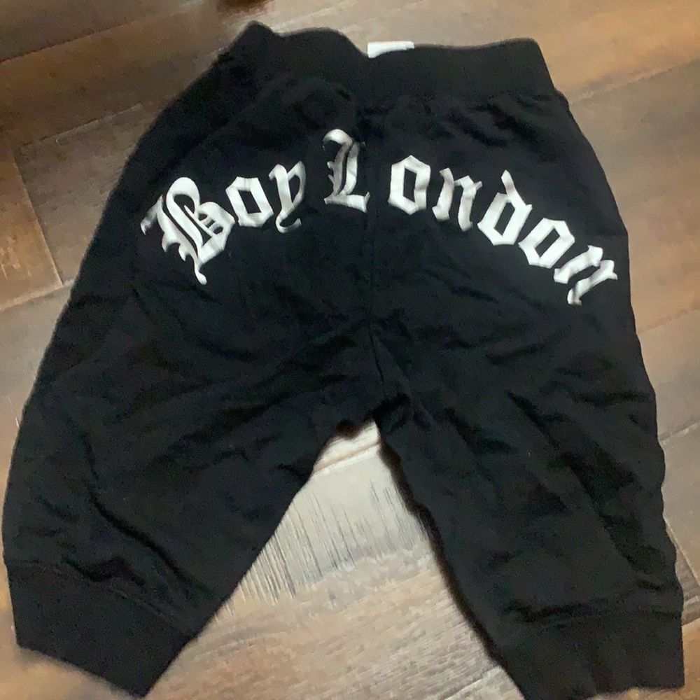 BOY LONDON EAGLE SWEATPANTS JOGGERS UNITED KINGDOM SWEATS BLACK/SILVER SZ 10 T